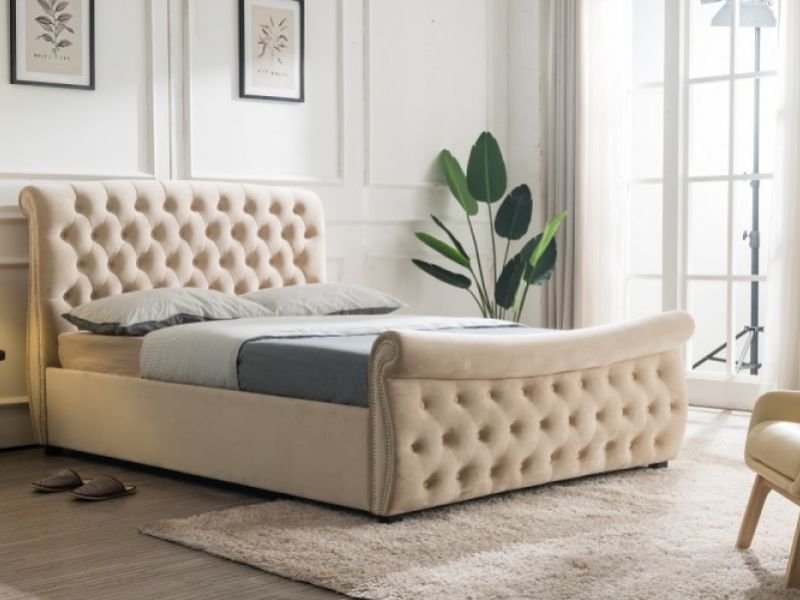 Flair Furnishings Lucinda 5ft Kingsize Cream Fabric Ottoman Bed Frame