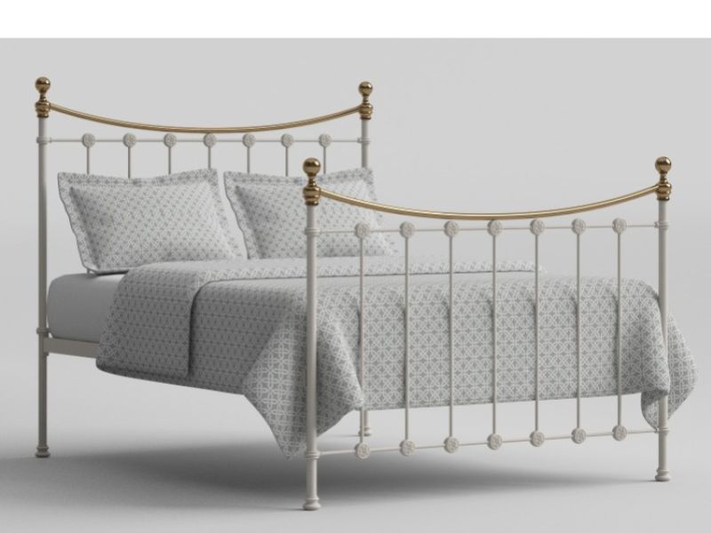 OBC Carrick 4ft6 Double White With Brass Metal Bed Frame