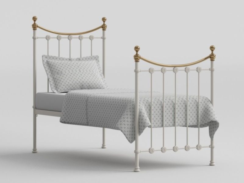 OBC Carrick 3ft Single White With Brass Metal Headboard by Original  Bedstead Company
