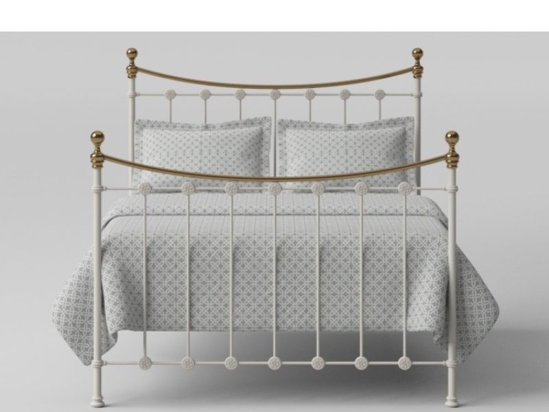 OBC Carrick 4ft6 Double White With Brass Metal Headboard by Original  Bedstead Company