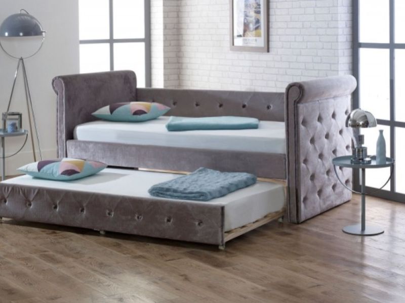 Limelight Zodiac Day Bed and Trundle Guest Bed in Plush Silver Fabric