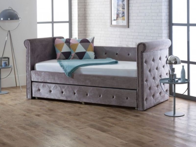 Limelight Zodiac Day Bed and Trundle Guest Bed in Plush Silver Fabric