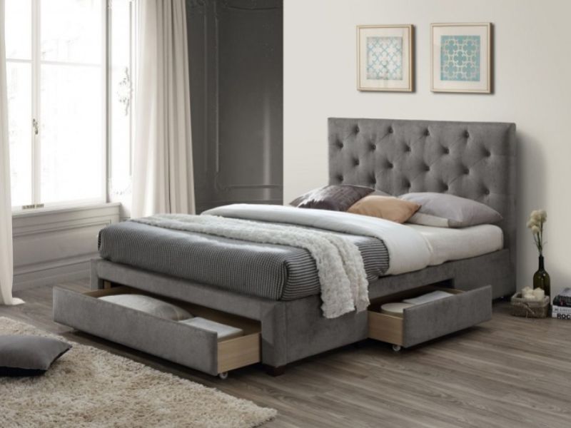 Limelight Monet 5ft Kingsize Grey Fabric Bed Frame With Drawers