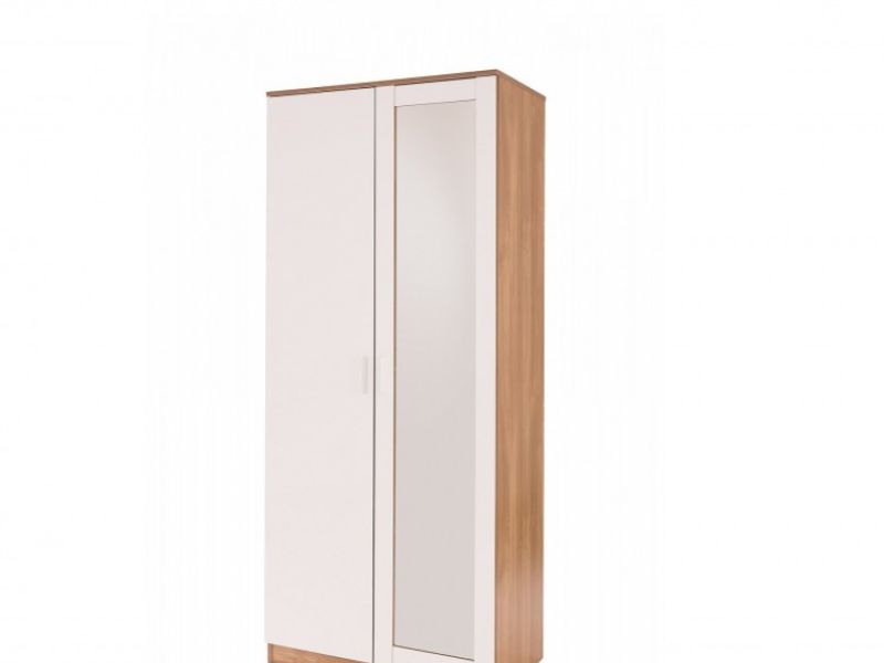 GFW Ottawa 2 Door Wardrobe with Mirror in Oak and White Gloss