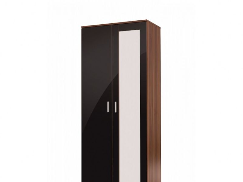 GFW Ottawa 2 Door Wardrobe with Mirror in Walnut and Black Gloss