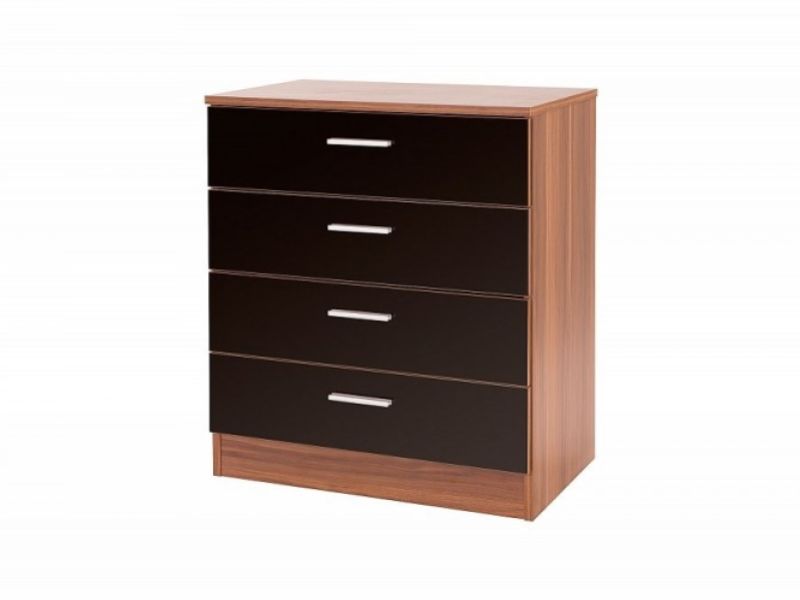 GFW Ottawa 4 Drawer Chest in Walnut and Black Gloss