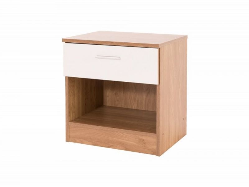 GFW Ottawa 1 Drawer Bedside in Oak and White Gloss