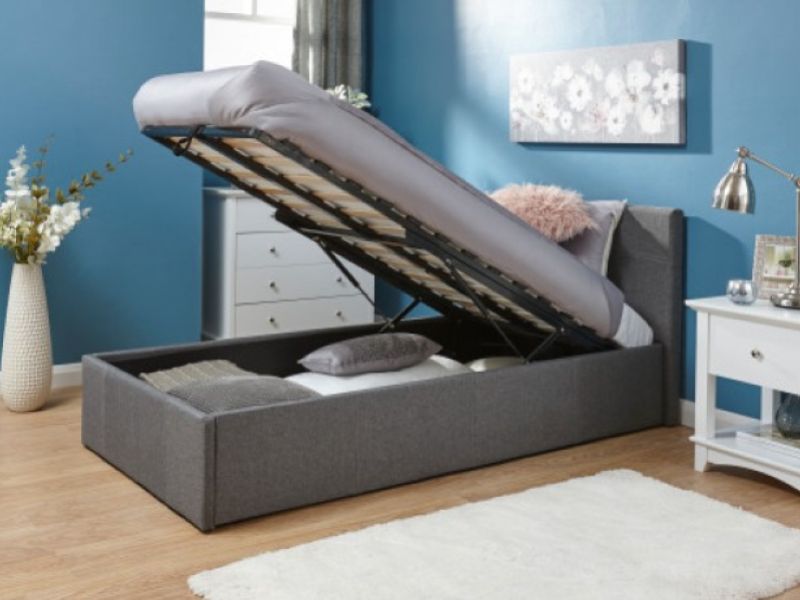 End Lift Ottoman Bed in Grey Faux Leather 3ft 4ft 4ft6 5ft Space Saver by GFW 