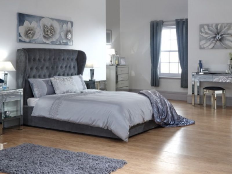GFW Dakota 4ft6 Double Pewter Grey Upholstered Fabric Ottoman Bed Frame