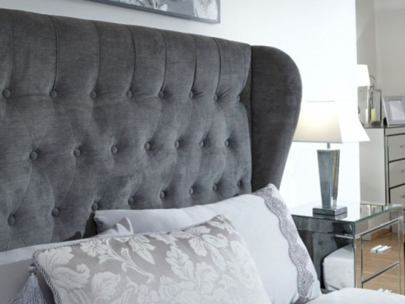 GFW Dakota 4ft6 Double Pewter Grey Upholstered Fabric Ottoman Bed Frame