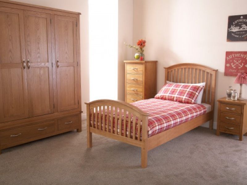 GFW Madrid 3ft Single Natural Oak Finish Wooden Bed Frame