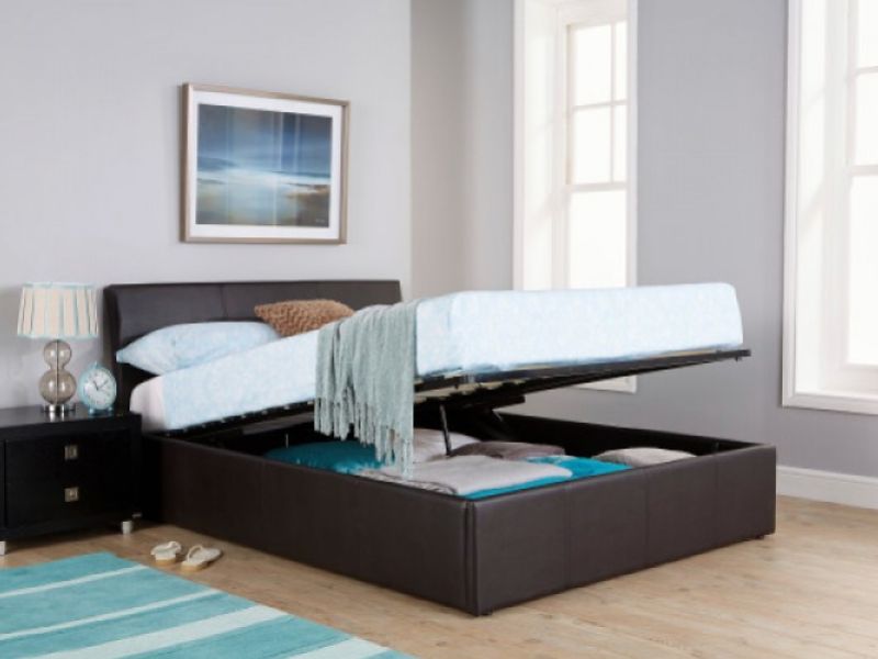 GFW Ascot 5ft Kingsize Brown Faux Leather Ottoman Bed Frame