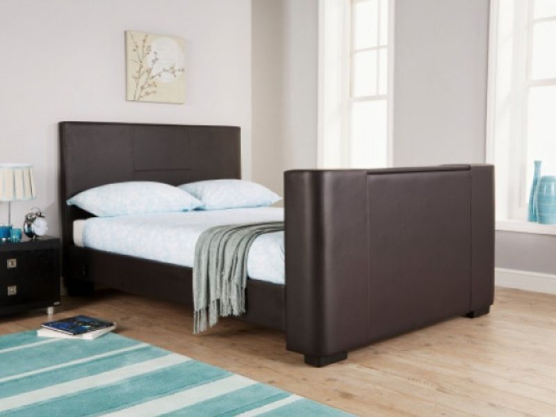 GFW Newark 4ft6 Double Brown Faux Leather Electric TV Bed Frame