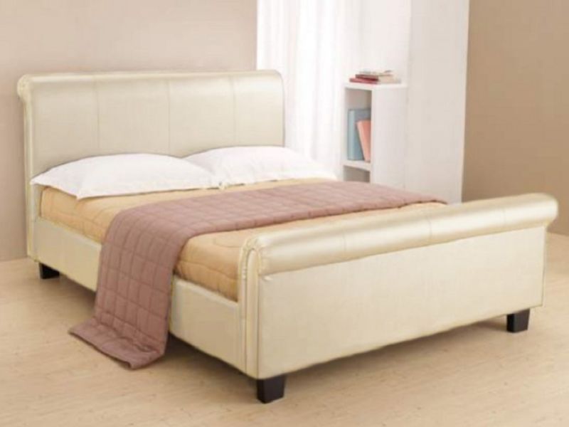 Time Living Aurora Cream 4ft Small, Wood And Leather Sleigh Bed King