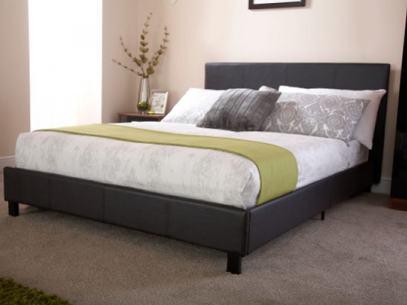 GFW Bed In A Box 4ft6 Double Black Faux Leather Bed Frame