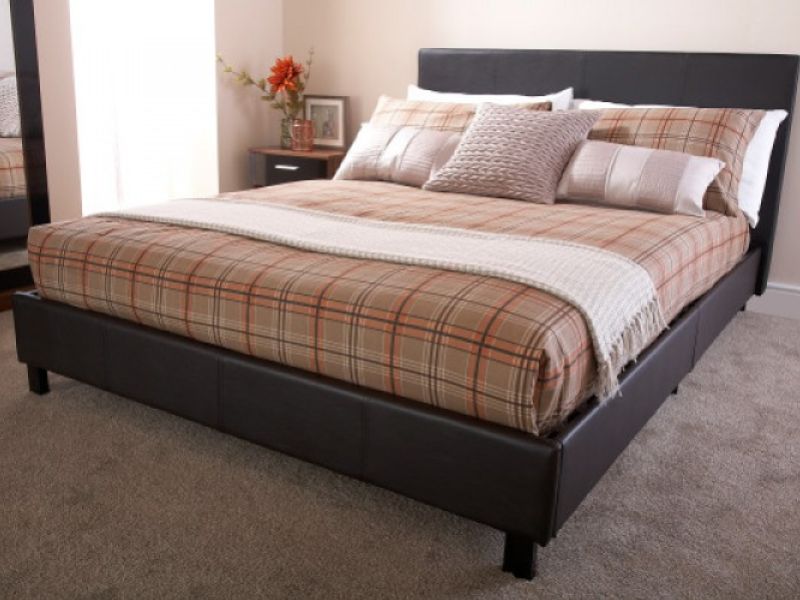 GFW Bed In A Box 4ft Small Double Brown Faux Leather Bed Frame