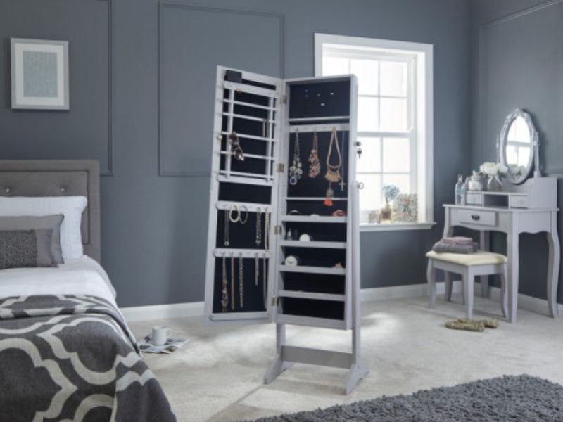 GFW Amore Mirror Jewellery Armoire With LED In Grey