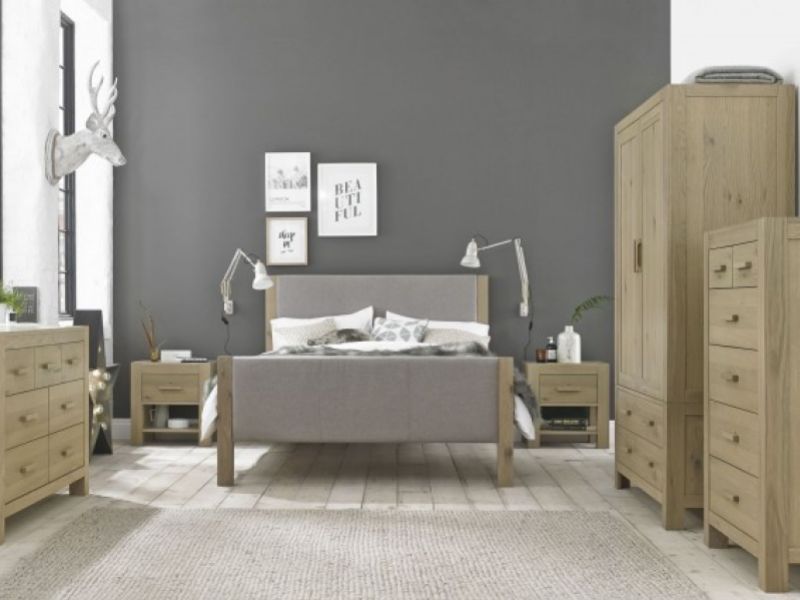 Bentley Designs Turin Aged Oak And Fabric 5ft Kingsize Bed Frame