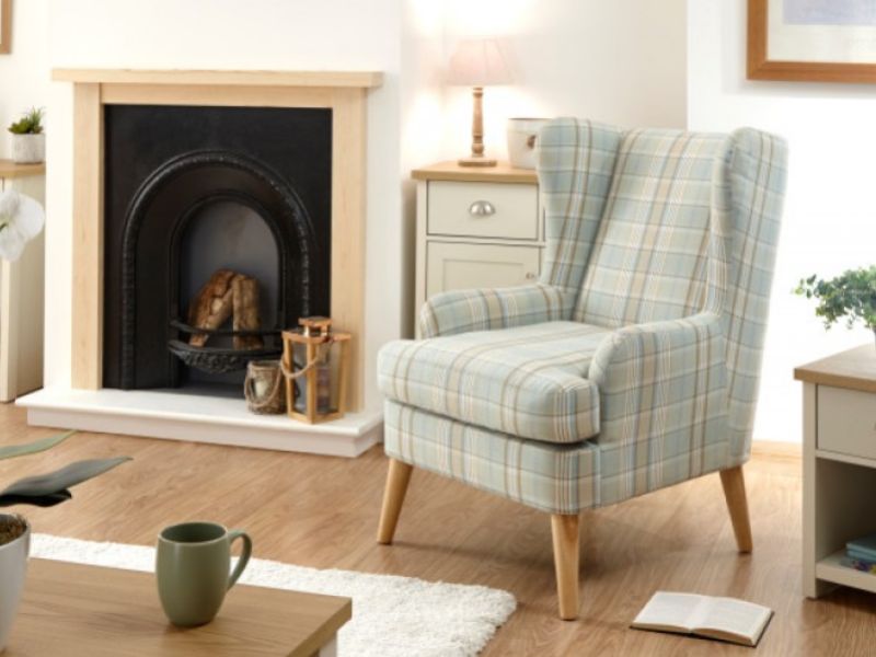 GFW Hamish Wing Chair In Aqua Check
