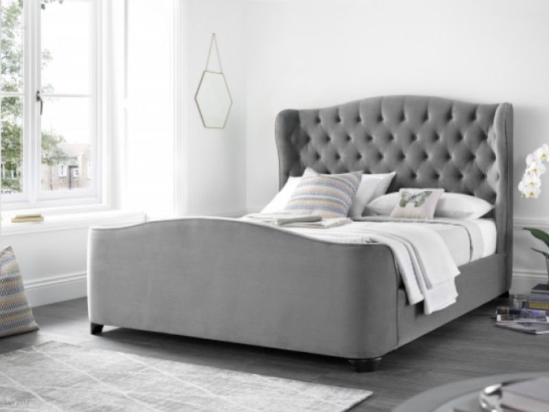 Kaydian Duchess 5ft Kingsize Plume Grey Velvet Fabric Bed