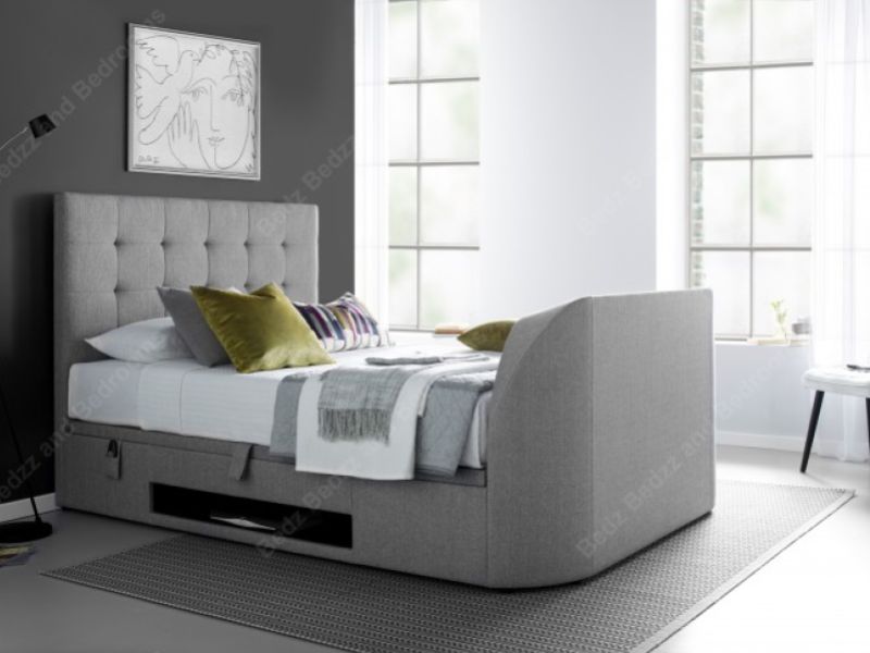 Kaydian Barnard 5ft Kingsize Light Grey Fabric Ottoman TV Bed