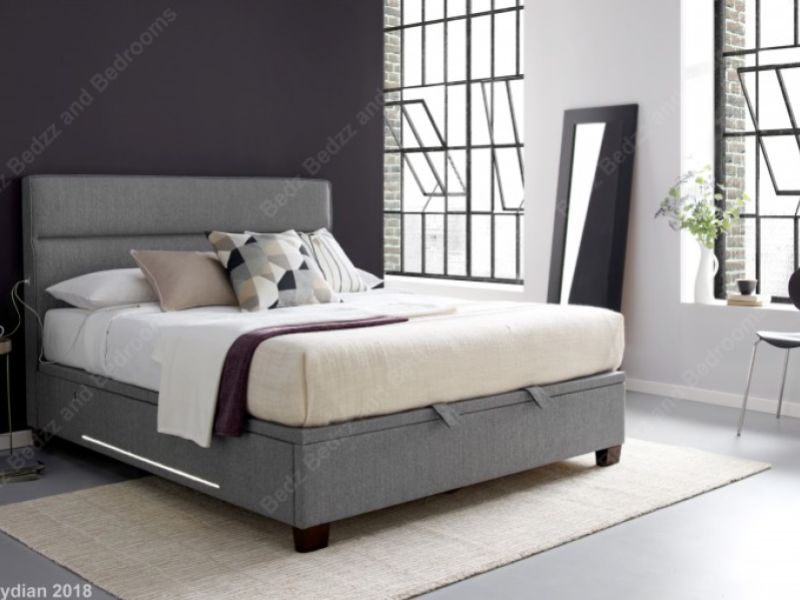 Kaydian Chilton 4ft6 Double Light Grey Fabric Ottoman Bed With LEDs And USB Ports