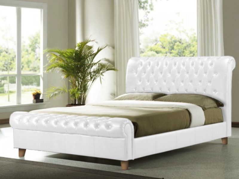 Time Living Richmond 5ft Kingsize White, 5ft King Size Leather Sleigh Bed
