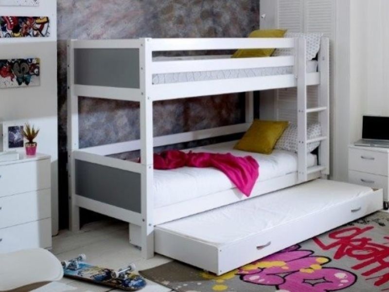 Thuka Nordic Bunk Bed 3 With Flat Grey End Panels And Trundle Bed