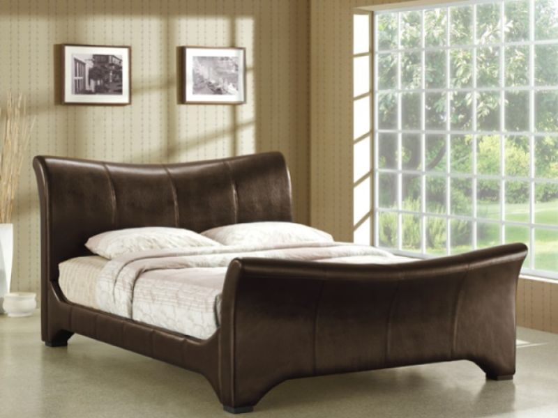 Time Living Wave 4ft6 Double Brown Faux Leather Bed Frame
