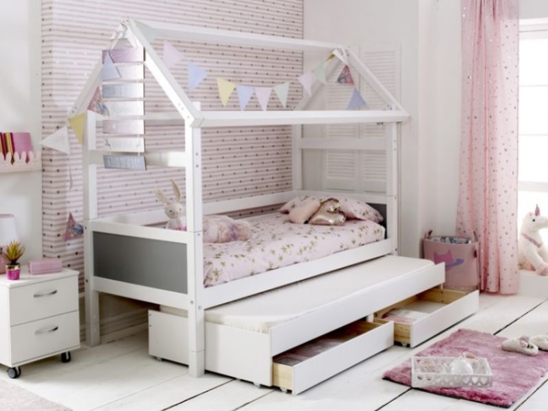 Thuka Nordic Playhouse Bed 2 With Grey End Panels And Trundle Bed With Drawers