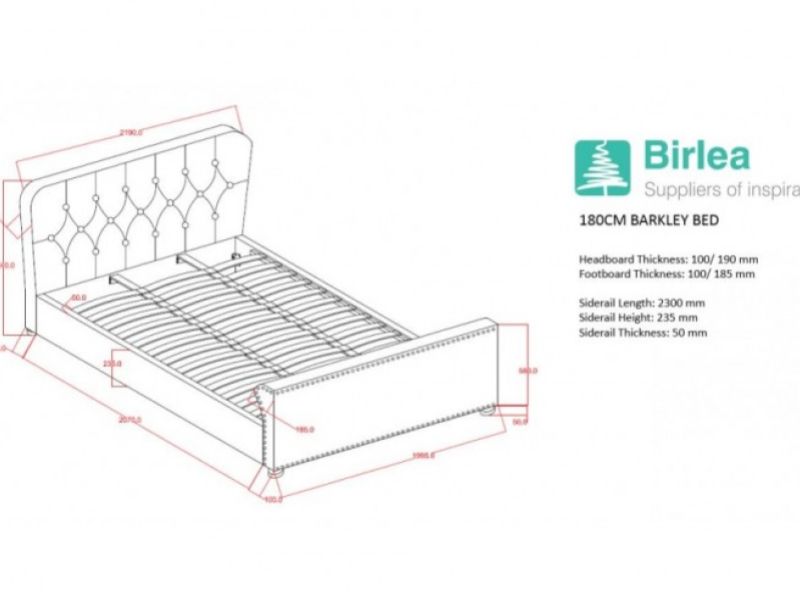 Birlea Barkley 6ft Super Kingsize Grey Velvet Fabric Bed Frame
