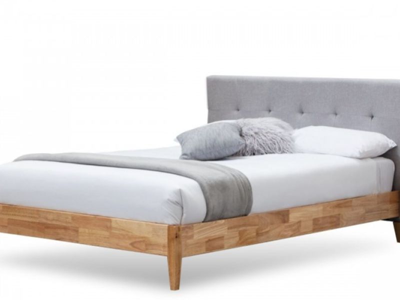 Oak Bed Frame, Bisham Contemporary Grey Fabric Upholstered Bed Frame