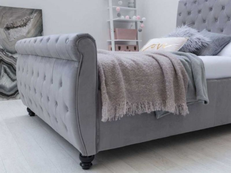 Sleep Design Hampton 4ft6 Double Grey Velvet Sleigh Bed Frame