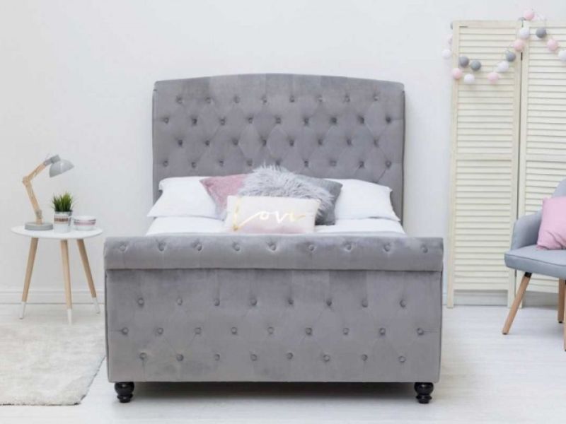 Sleep Design Hampton 4ft6 Double Grey Velvet Sleigh Bed Frame