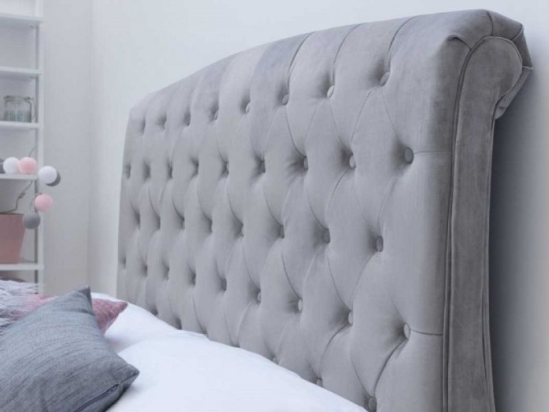 Sleep Design Hampton 4ft6 Double Grey Velvet Sleigh Bed Frame