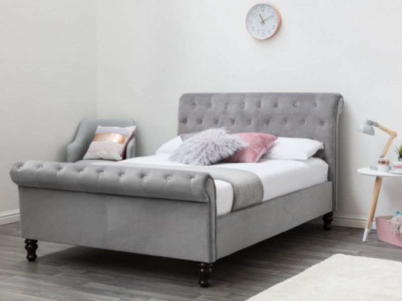 Sleep Design Lambeth 5ft Kingsize Grey Velvet Sleigh Bed Frame