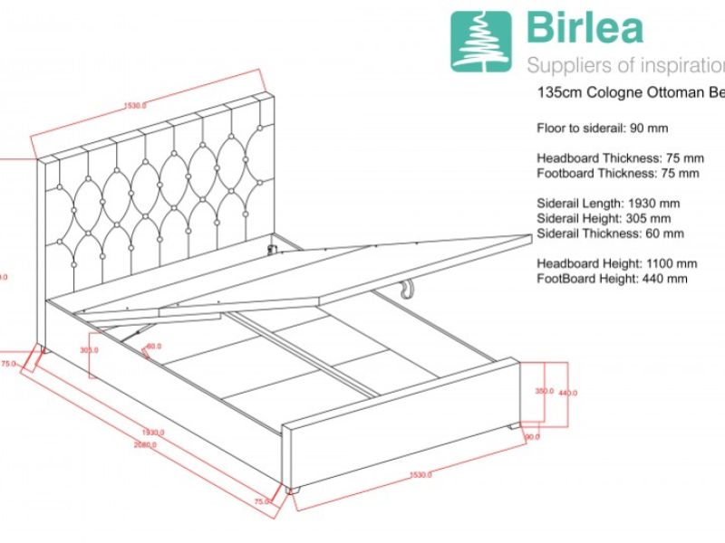 Birlea Cologne 4ft6 Double Steel Fabric Ottoman Bed Frame