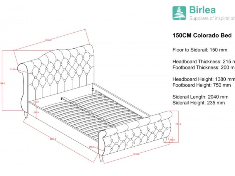 Birlea Colorado 5ft Kingsize Black Fabric Bed Frame