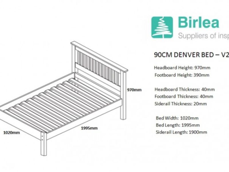 Birlea Denver 3ft Single White Wooden Bed Frame