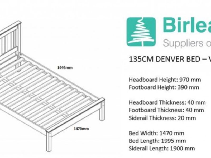 Birlea Denver 4ft6 Double White Wooden Bed Frame