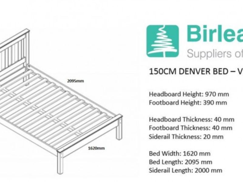 Birlea Denver 5ft Kingsize White Wooden Bed Frame