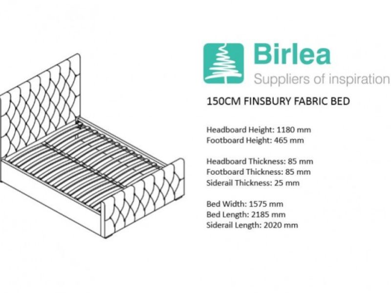 Birlea Finsbury 5ft Kingsize Steel Crushed Velvet Fabric Bed Frame