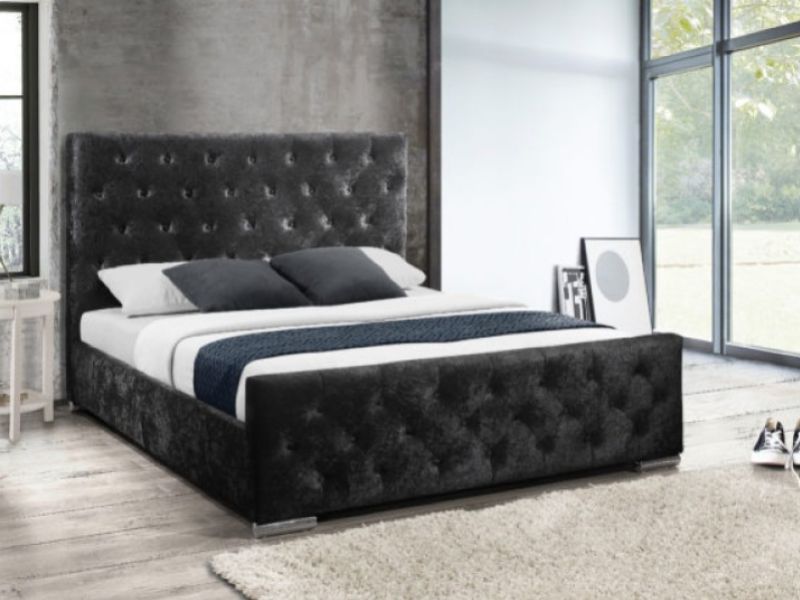 Birlea Finsbury 4ft6 Double Black Crushed Velvet Fabric Bed Frame