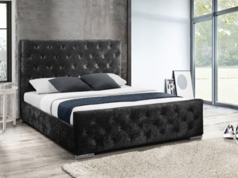 Birlea Finsbury 5ft Kingsize Black Crushed Velvet Fabric Bed Frame