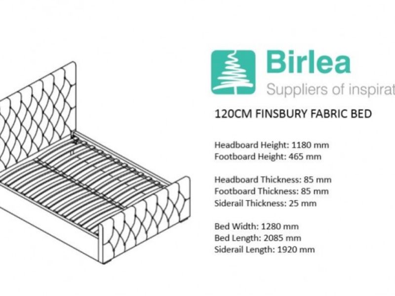 Birlea Finsbury 4ft Small Double Black Crushed Velvet Fabric Bed Frame
