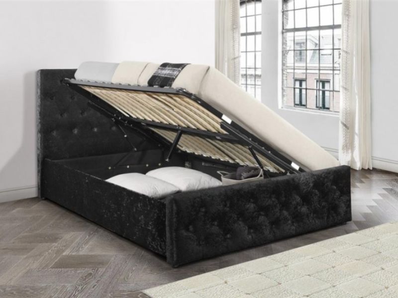 Birlea Finsbury 5ft Kingsize Black Crushed Velvet Fabric Ottoman Bed Frame