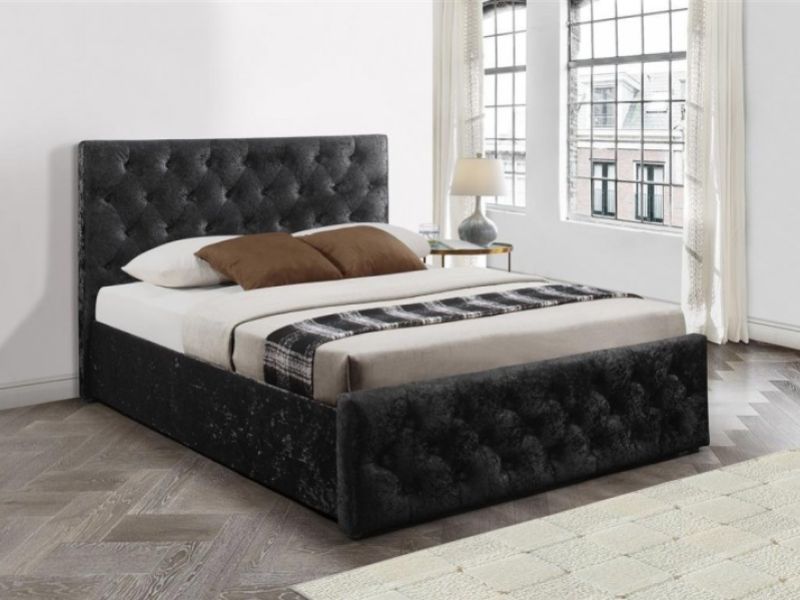 Birlea Finsbury 4ft6 Double Black Crushed Velvet Fabric Ottoman Bed Frame
