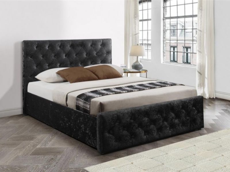 Birlea Finsbury 5ft Kingsize Black Crushed Velvet Fabric Ottoman Bed Frame