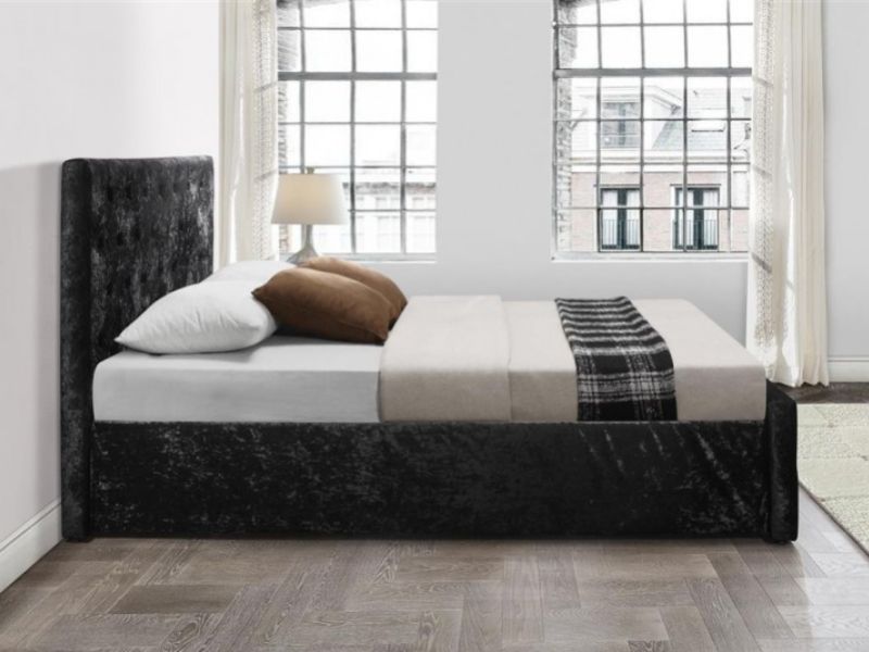 Birlea Finsbury 5ft Kingsize Black Crushed Velvet Fabric Ottoman Bed Frame