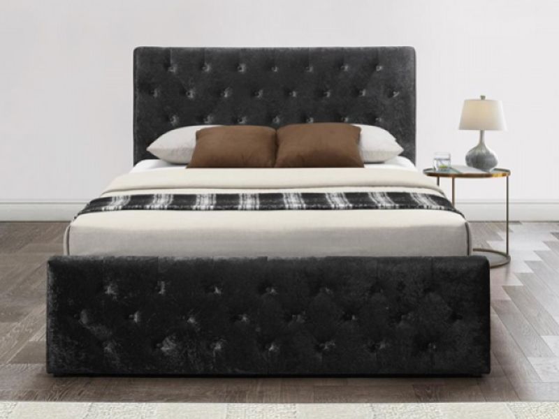 Birlea Finsbury 4ft Small Double Black Crushed Velvet Fabric Ottoman Bed Frame